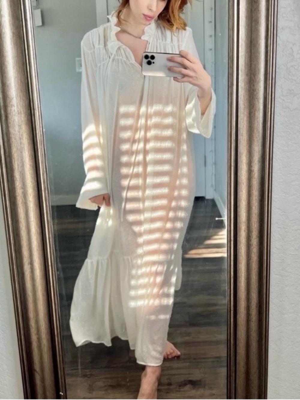 H&M Cream Sparkling Long Ruffled Maxi Dress